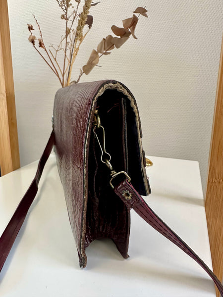 Sac en cuir croco bordeaux