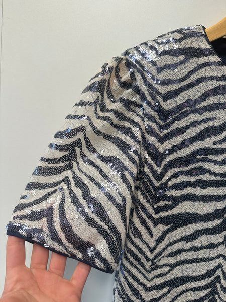 Top à sequins bleu et blanc Object