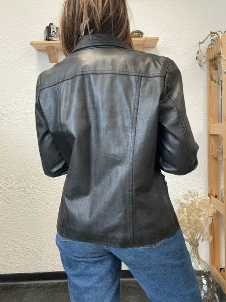 Veste en cuir noir Naf Naf Vintage
