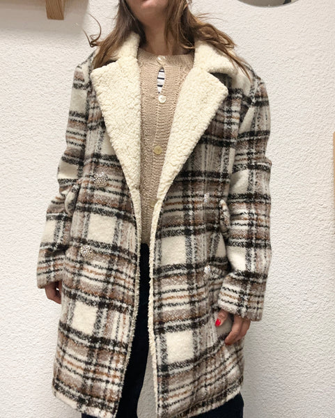 Manteau à carreaux beige oversize School Rag