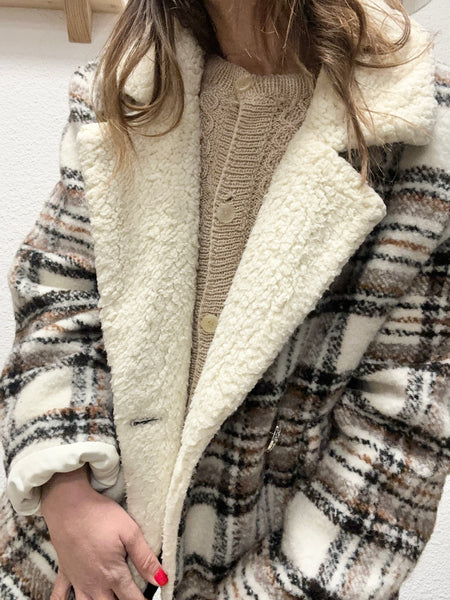 Manteau à carreaux beige oversize School Rag