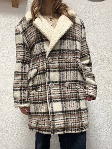 Manteau à carreaux beige oversize School Rag