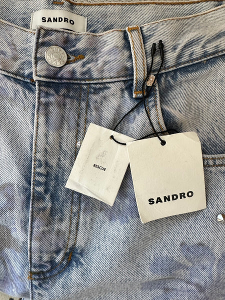 Jeans bleu motifs fleurs Sandro