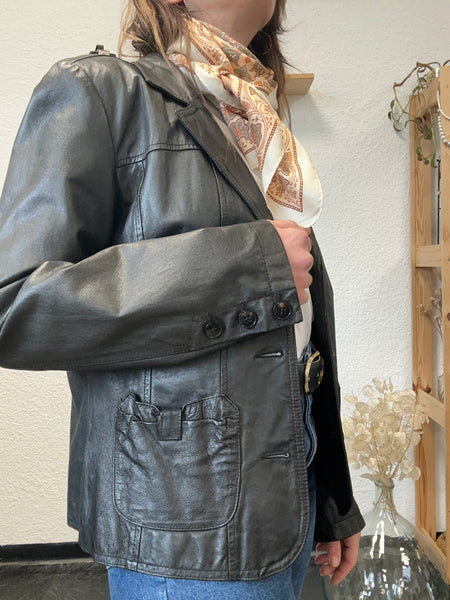 Veste en cuir noir Naf Naf Vintage