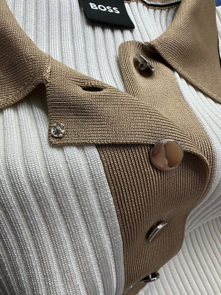 Polo beige côtelé à col marron Boss