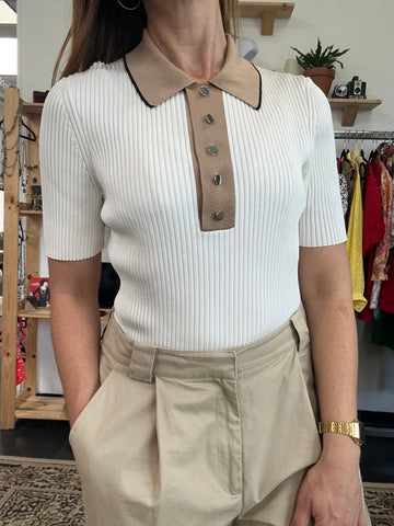 Polo beige côtelé à col marron Boss