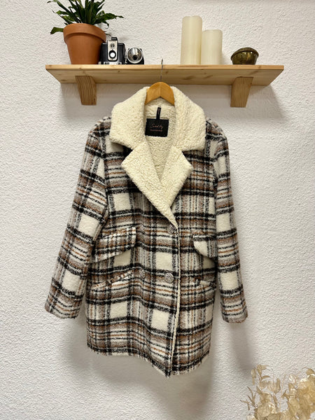 Manteau à carreaux beige oversize School Rag