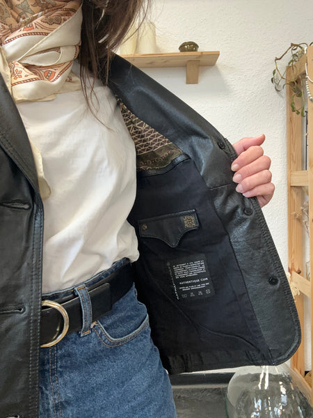 Veste en cuir noir Naf Naf Vintage