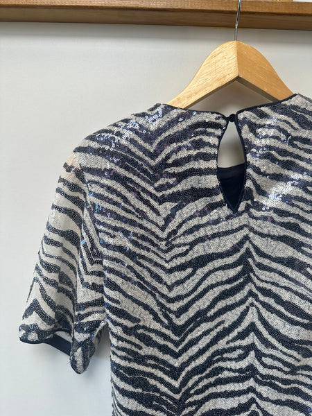 Top à sequins bleu et blanc Object