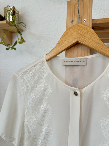 Chemise manches courtes en soie écru