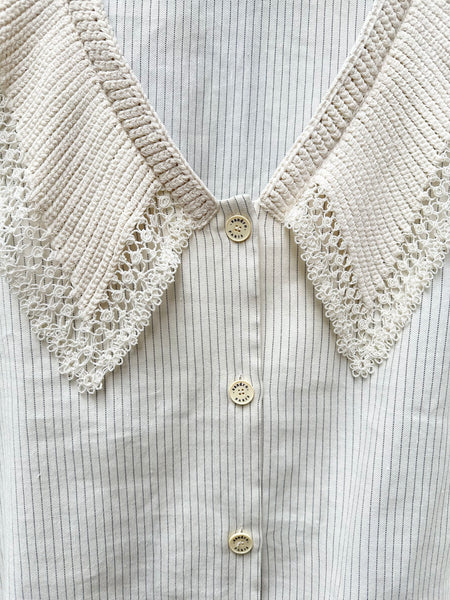 Blouse écru à fines rayures et col brodé Sandro XL