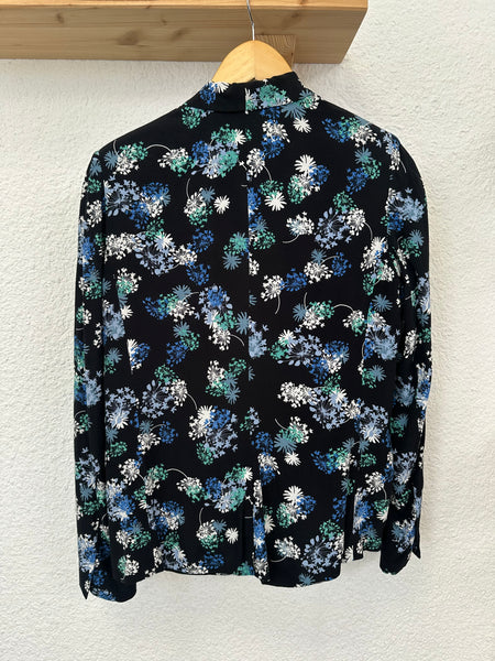 Blazer noir fleuri bleu