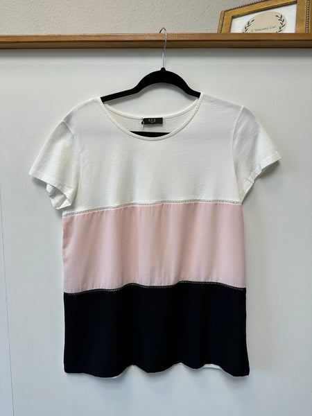 Tee shirt blanc rose et noir Maison 123