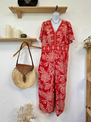 Combi pantalon rouge fleuri