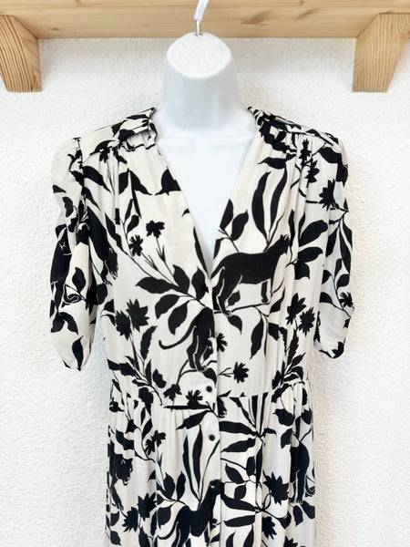Robe longue blanche imprimé jungle noir Zapa