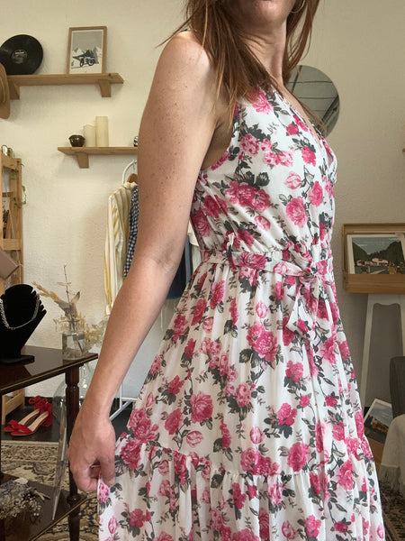 Robe longue fleurs rose