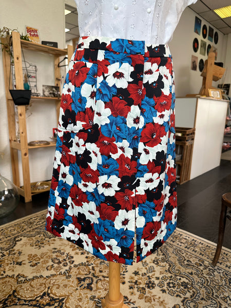 Jupe mi longue bleu imprimé floral Essentiel antwerp