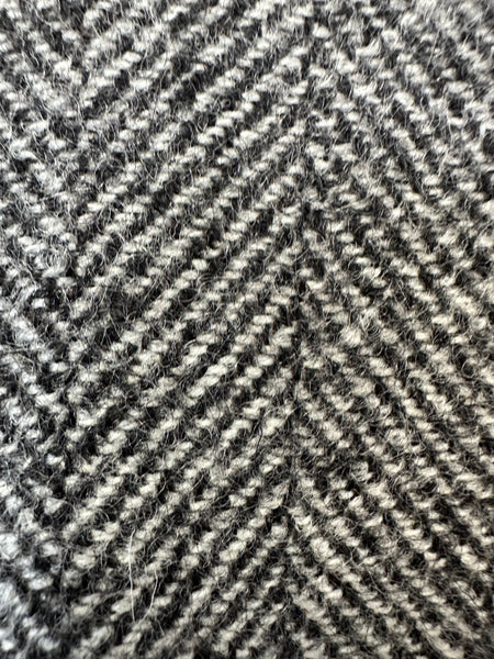 Manteau long en laine motif chevrons gris et noir Vintage
