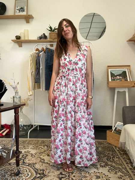 Robe longue fleurs rose