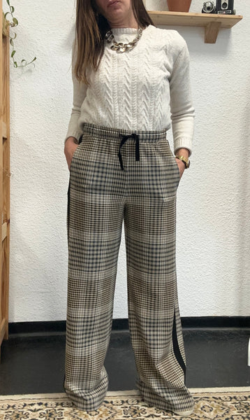 Pantalon large à carreaux Maje
