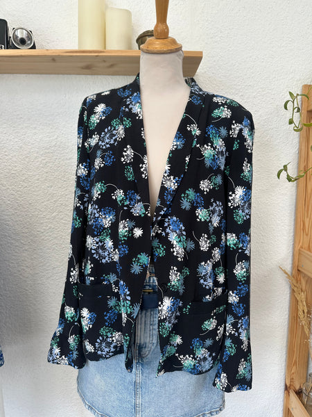 Blazer noir fleuri bleu