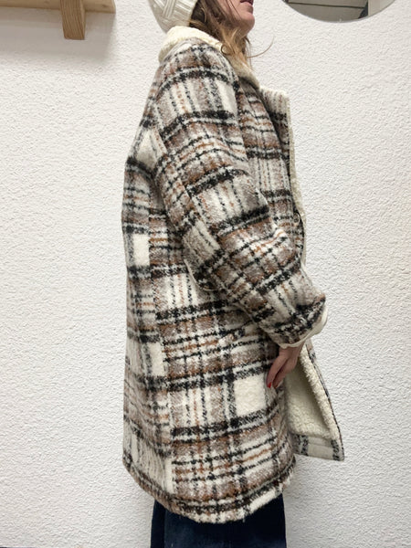 Manteau à carreaux beige oversize School Rag