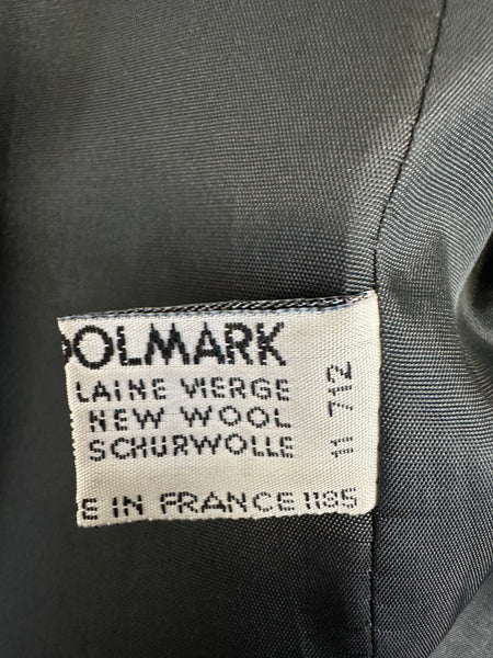 Manteau long en laine motif chevrons gris et noir Vintage