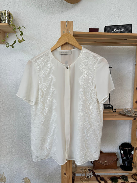 Chemise manches courtes en soie écru