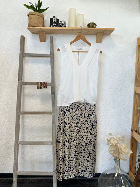 Jupe mi longue beige et bleu Caroll