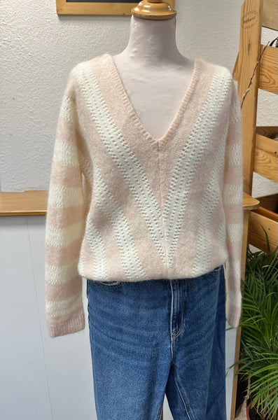 Pull en maille beige et rose Sézane Taille L