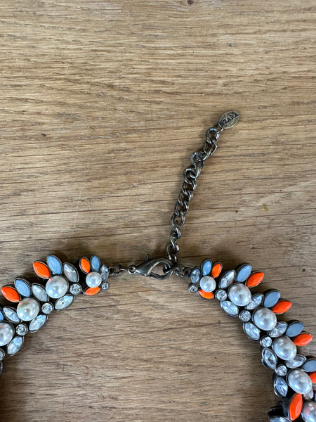 Collier perles et strass bleu et orange