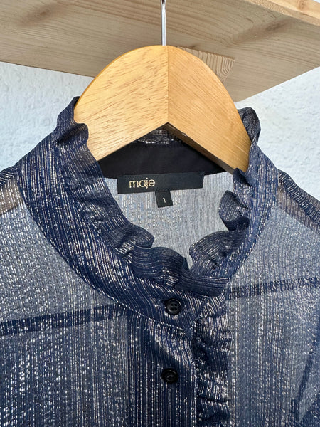 Chemisier en soie bleu métallisé Maje