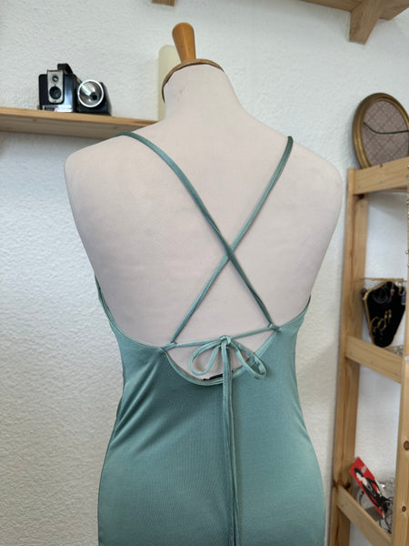 Robe moulante et dos nu verte satinée Zara