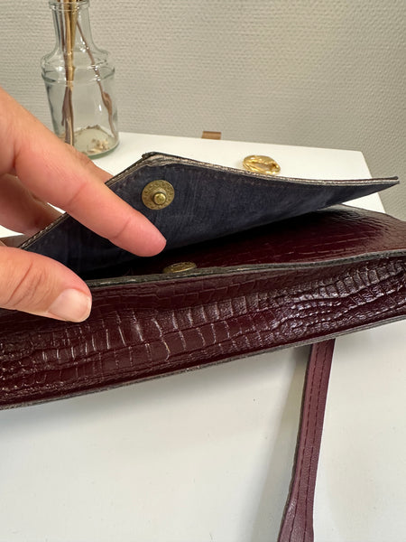 Sac en cuir croco bordeaux