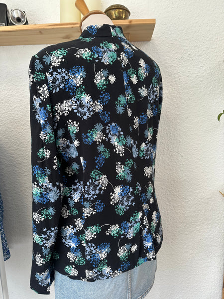 Blazer noir fleuri bleu