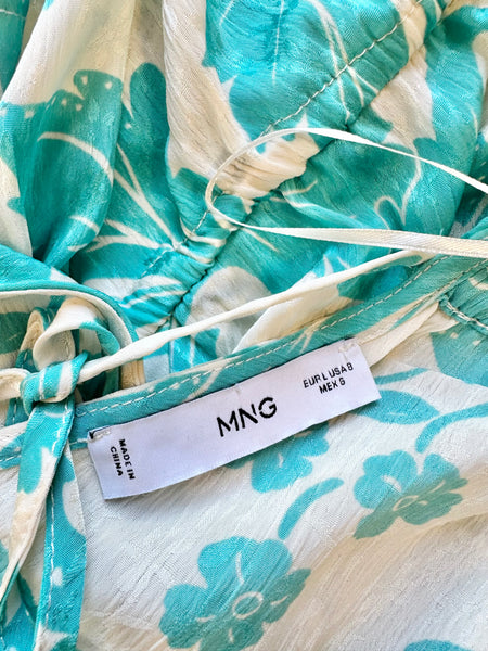 Blouse écru et bleu fleuri Mango