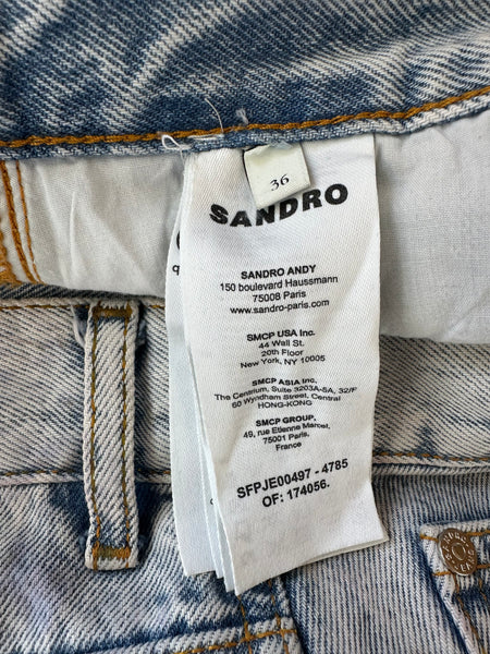 Jeans bleu motifs fleurs Sandro