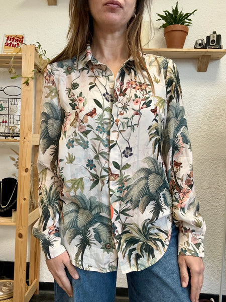 Chemisier écru à fleurs