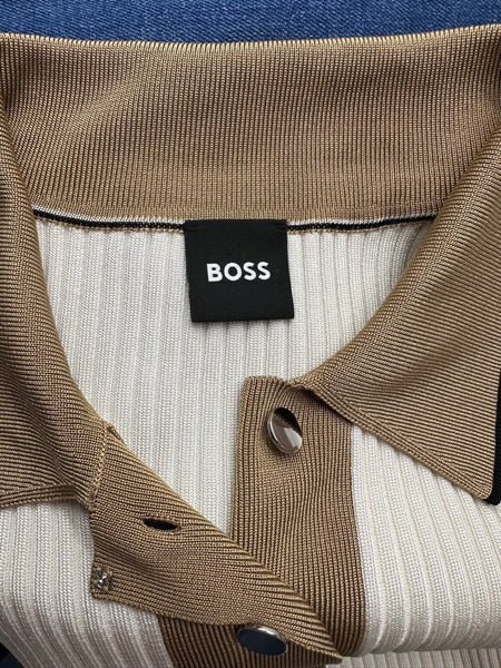 Polo beige côtelé à col marron Boss