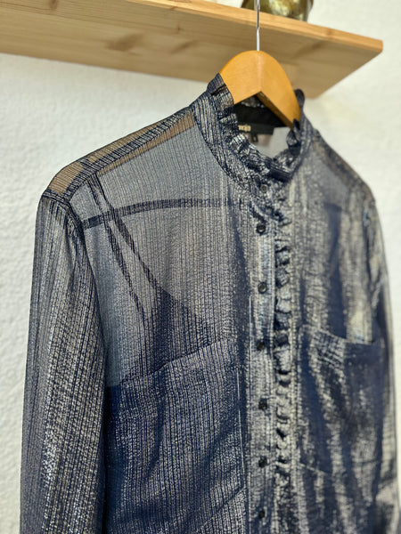 Chemisier en soie bleu métallisé Maje