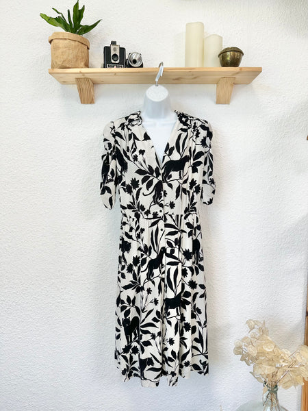 Robe longue blanche imprimé jungle noir Zapa