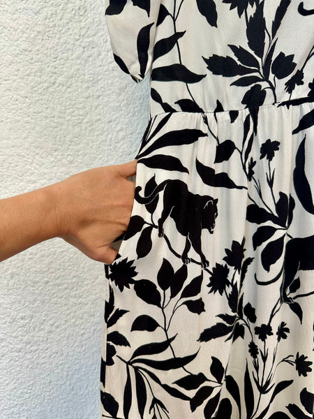 Robe longue blanche imprimé jungle noir Zapa