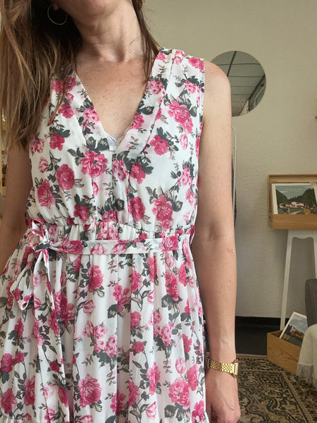 Robe longue fleurs rose