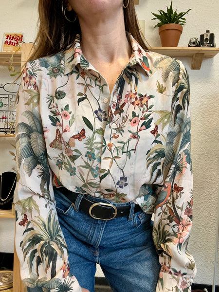 Chemisier écru à fleurs