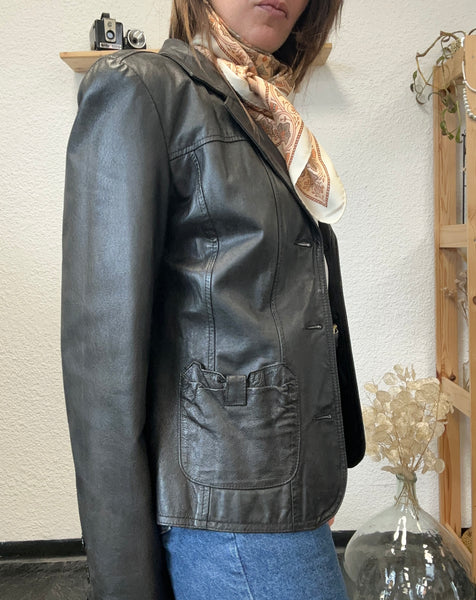 Veste en cuir noir Naf Naf Vintage