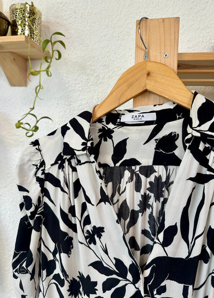 Robe longue blanche imprimé jungle noir Zapa