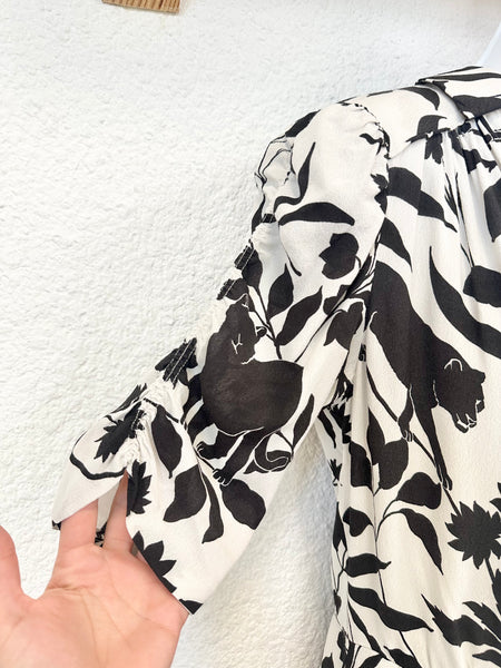 Robe longue blanche imprimé jungle noir Zapa