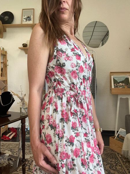 Robe longue fleurs rose