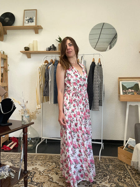 Robe longue fleurs rose
