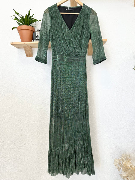 Robe longue métallisé verte IKKS